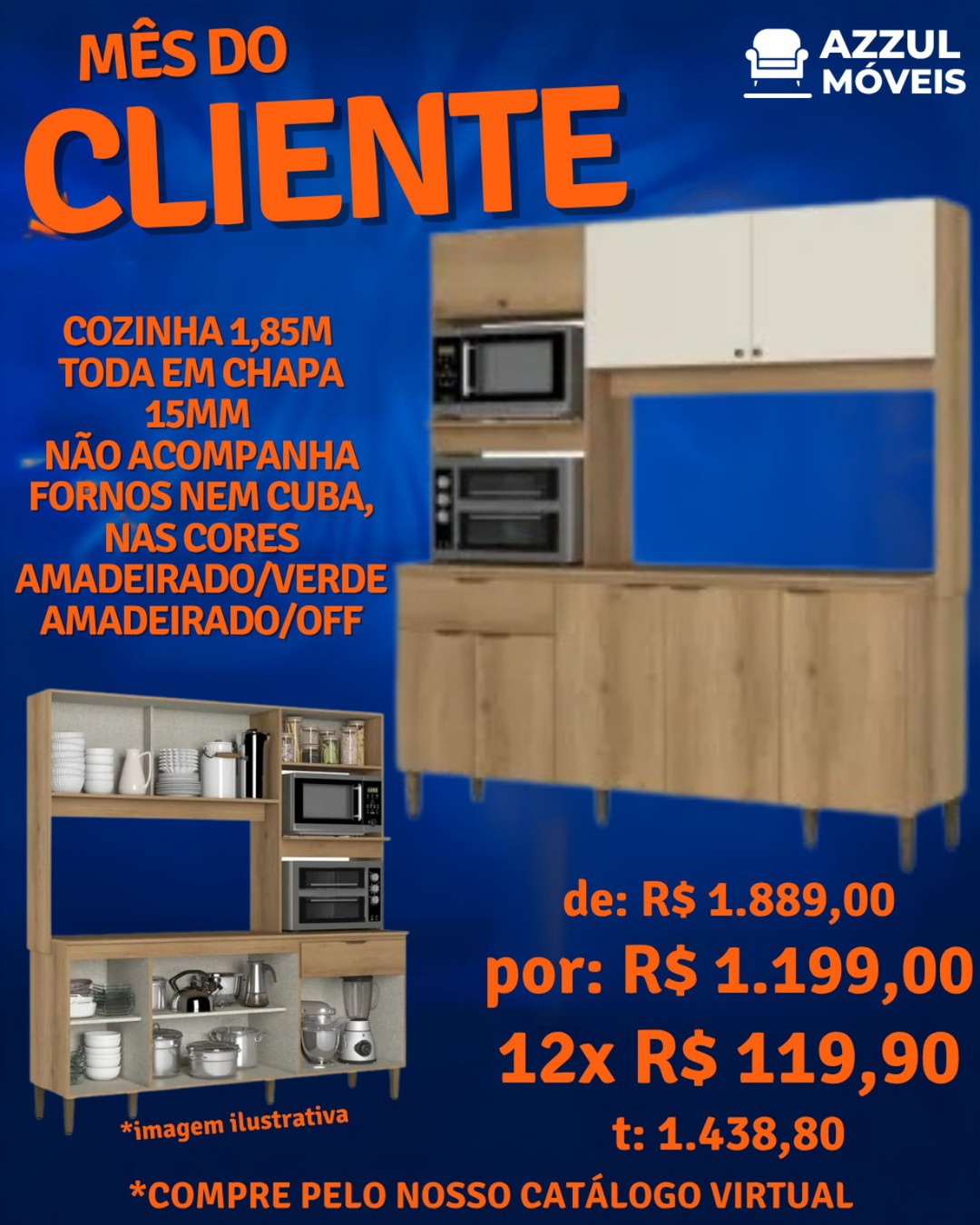 Cozinha 1,85M Toda  Em Chapa 15MM