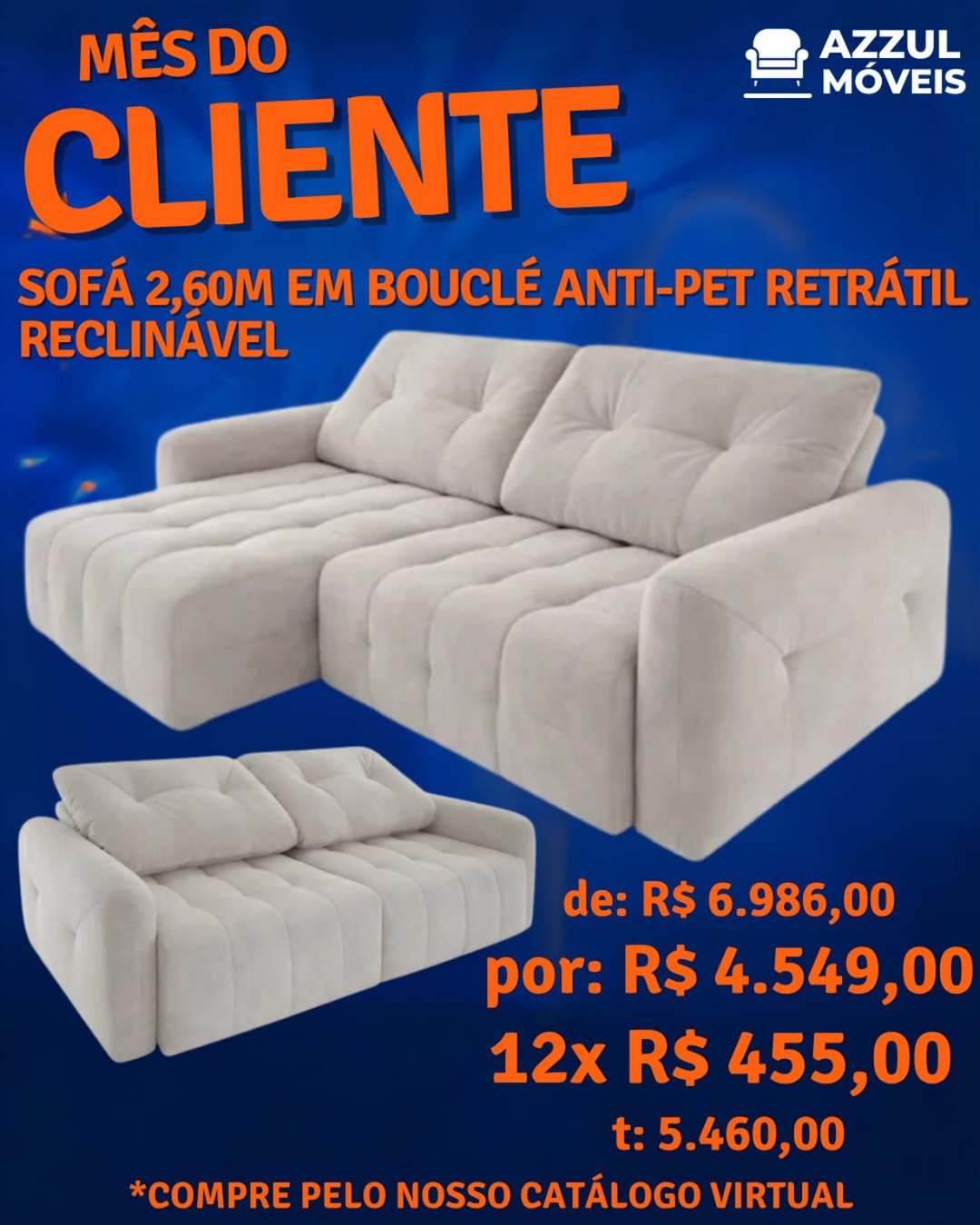 Sofa 2,60m Em Boucle Anti-Pet